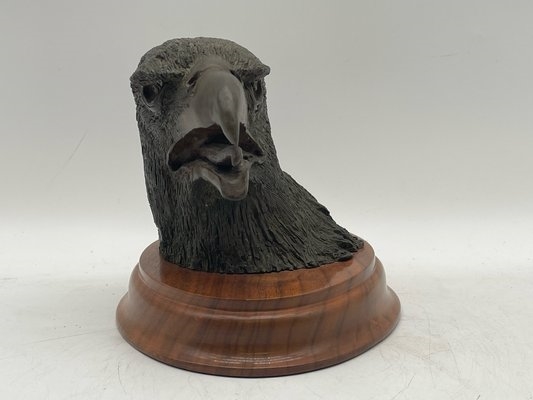 Artwork by A. J. Obara, A.J. Obara Jr. Bronze Eagle Head, Made of bronze eagle head sculpture mounted on a wood plaque
