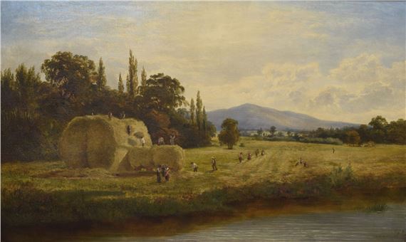 Oil on canvas – Haytiming by Albert Edmund Gyngell, dated 1878