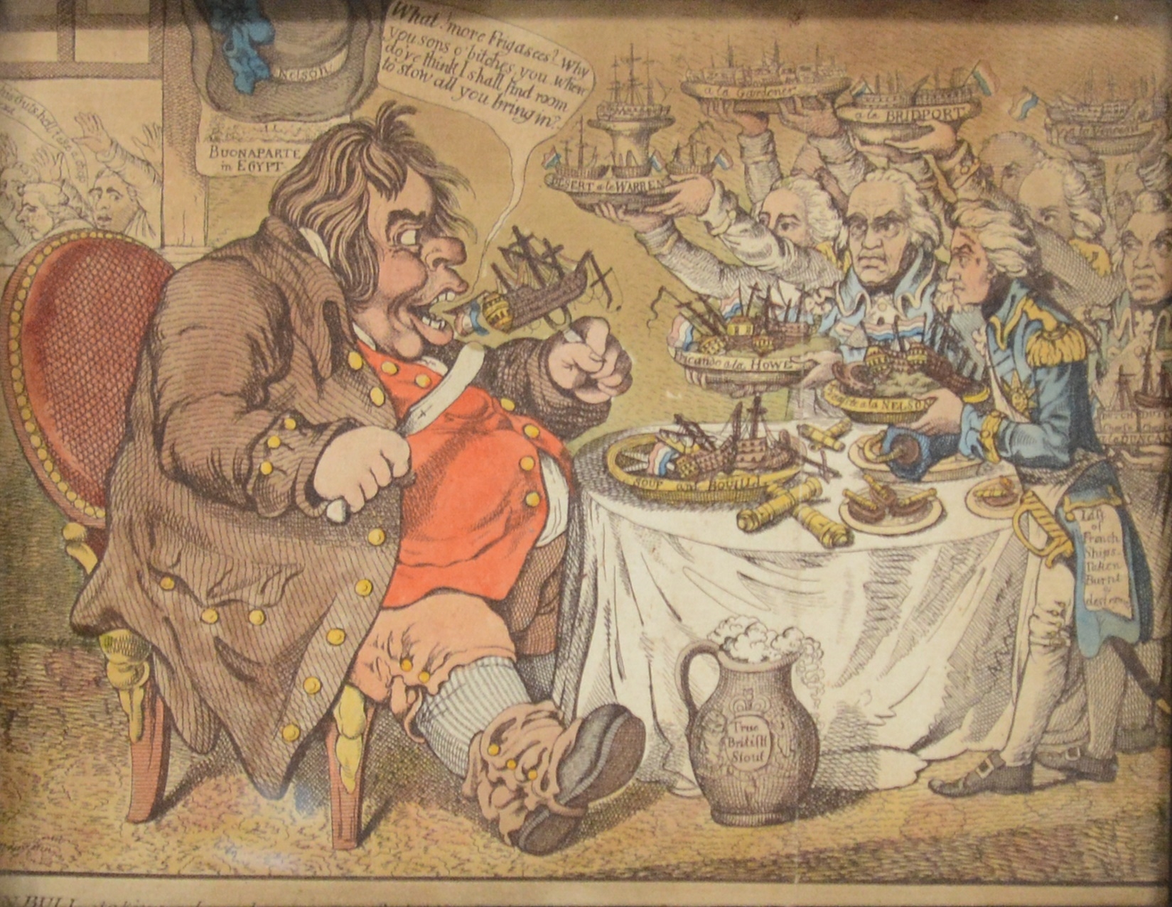 Artwork by James Gillray, The Grand Coronation Procession of Napoleon; and James Gillray, John Bull Taking a Luncheon, Made of hand coloured etching on wove paper