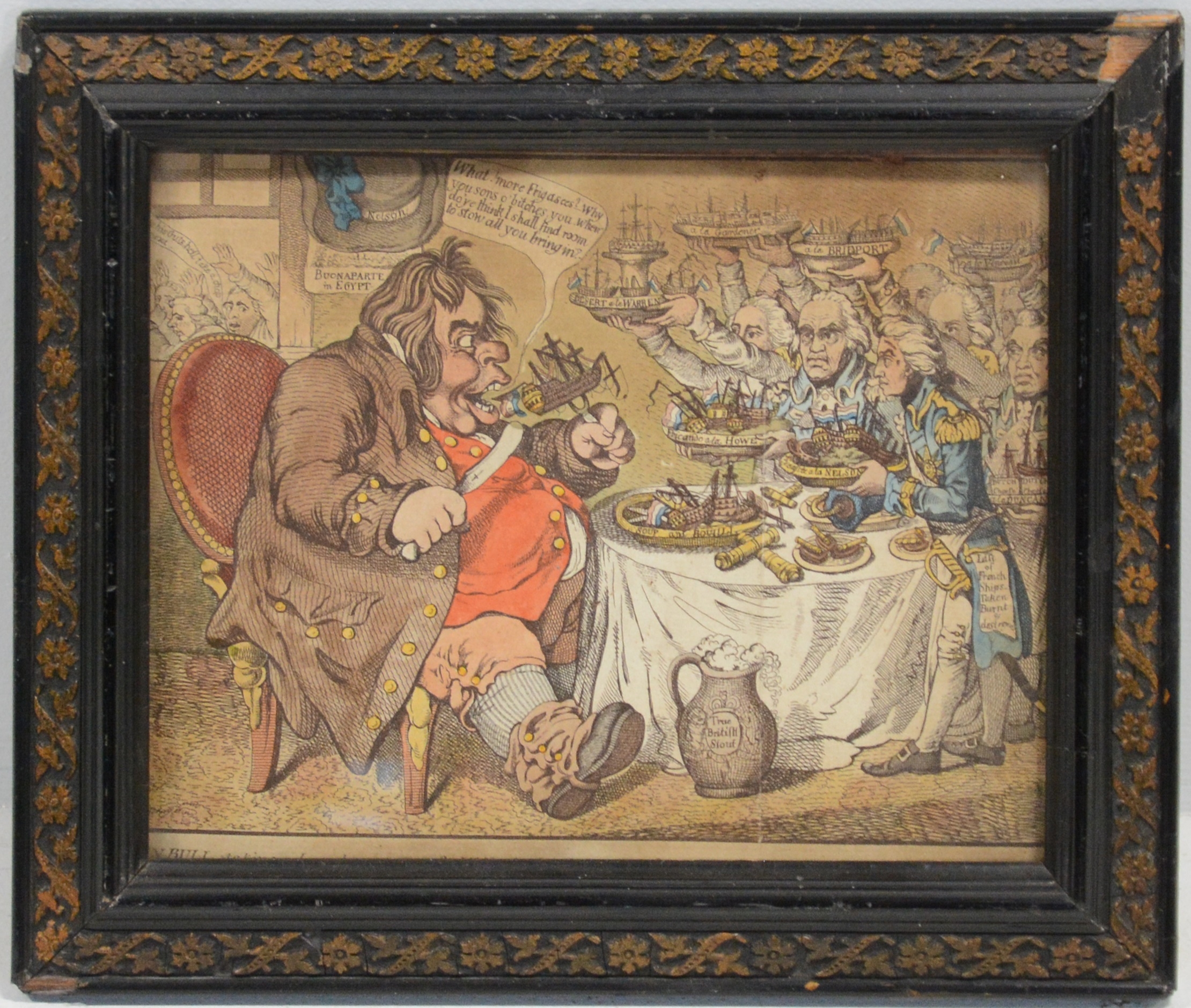 Artwork by James Gillray, The Grand Coronation Procession of Napoleon; and James Gillray, John Bull Taking a Luncheon, Made of hand coloured etching on wove paper