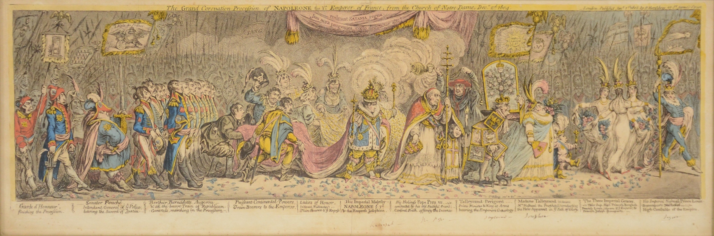 Artwork by James Gillray, The Grand Coronation Procession of Napoleon; and James Gillray, John Bull Taking a Luncheon, Made of hand coloured etching on wove paper