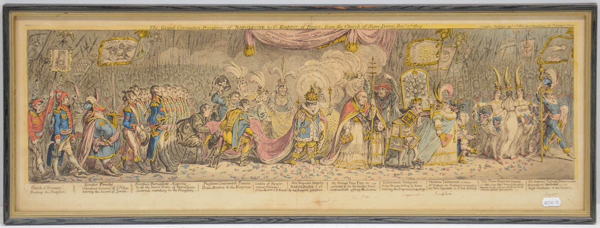 Artwork by James Gillray, The Grand Coronation Procession of Napoleon; and James Gillray, John Bull Taking a Luncheon, Made of hand coloured etching on wove paper