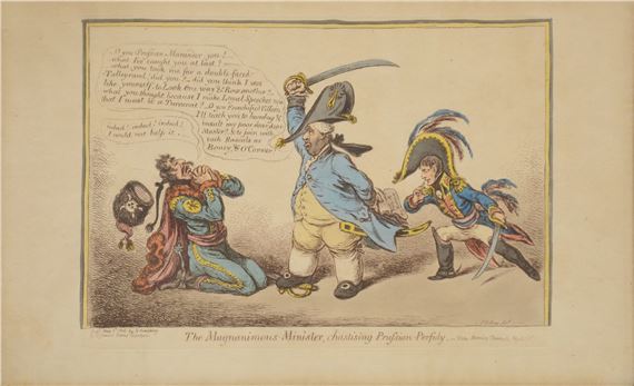 The Magnanimous Minister Chastising Prussian Persidy by James Gillray, 1806