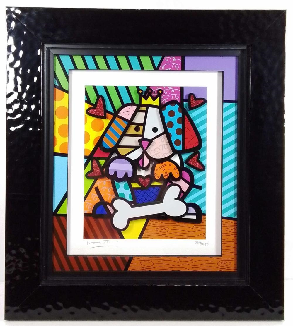 Romero Britto | Romero Britto Dog With Bone II Mix Media | MutualArt