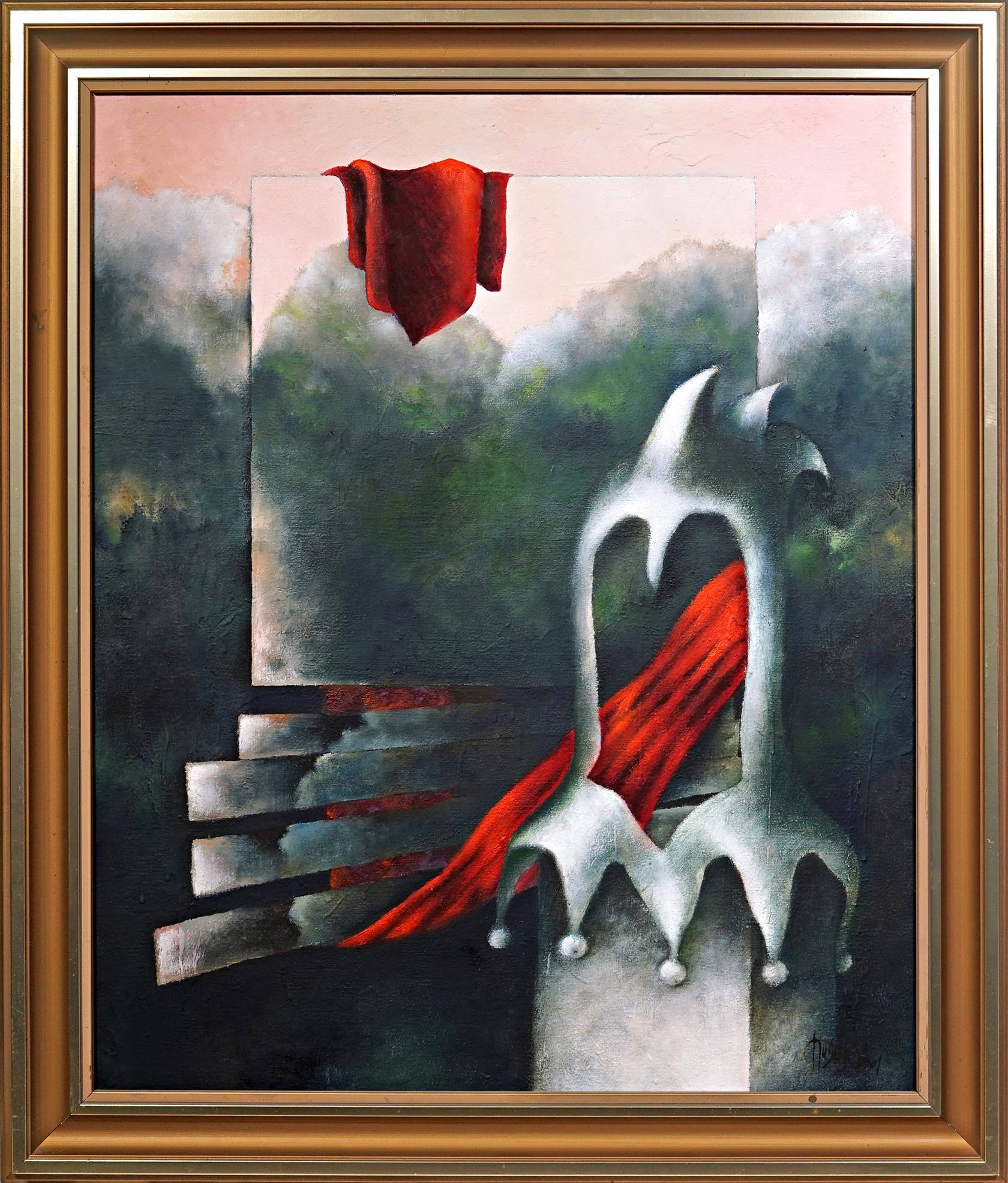 Artwork by Karel Hošek, Krajina s klaunem, Made of Oil on canvas