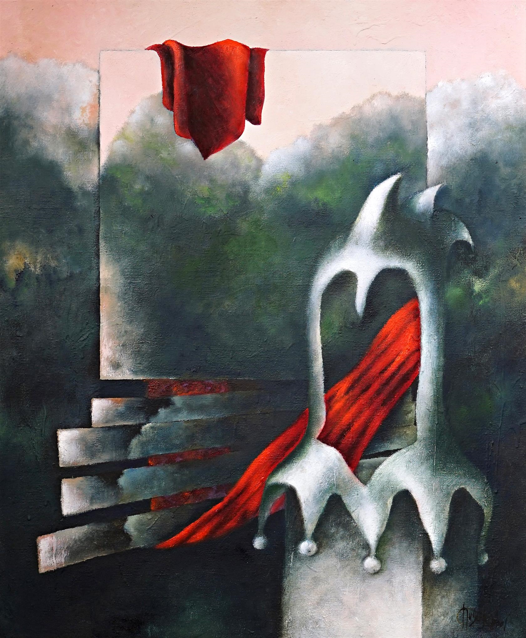 Artwork by Karel Hošek, Krajina s klaunem, Made of Oil on canvas