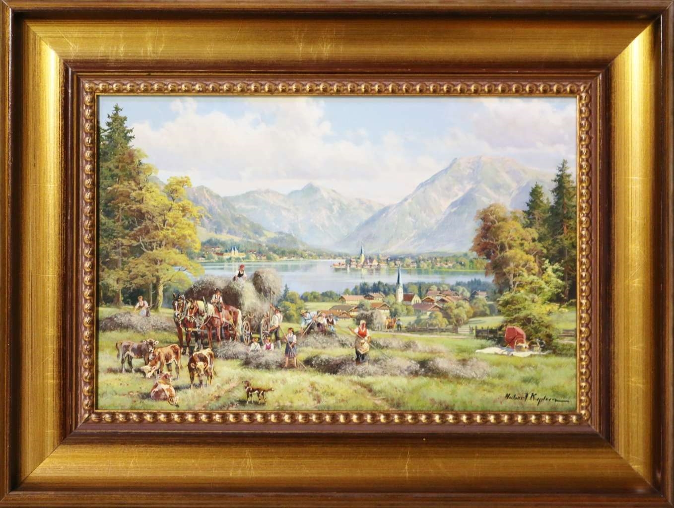 Artwork by Hubert Kaplan, Heuernte am Tegernsee, Made of oil/wood