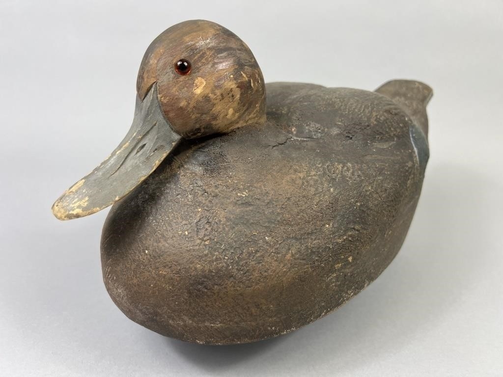 Artwork by Bill Grotenrath, Black Duck Decoy, Made of Glass eyes, hollow body, mostly original paint with some old working paint
