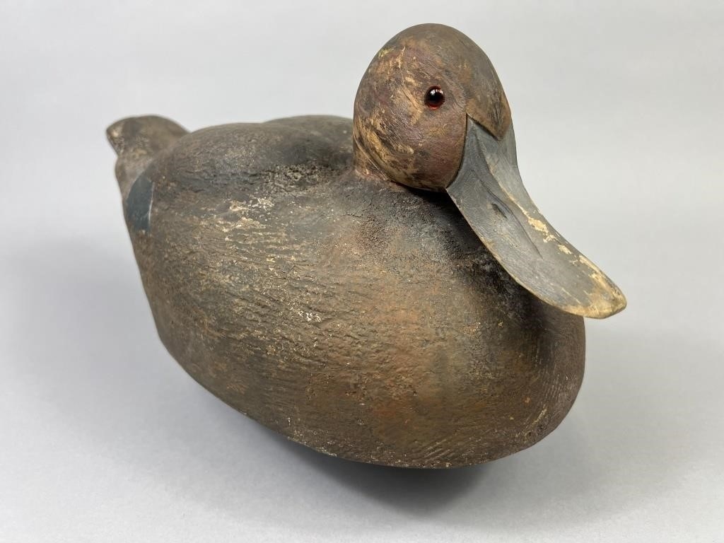 Artwork by Bill Grotenrath, Black Duck Decoy, Made of Glass eyes, hollow body, mostly original paint with some old working paint
