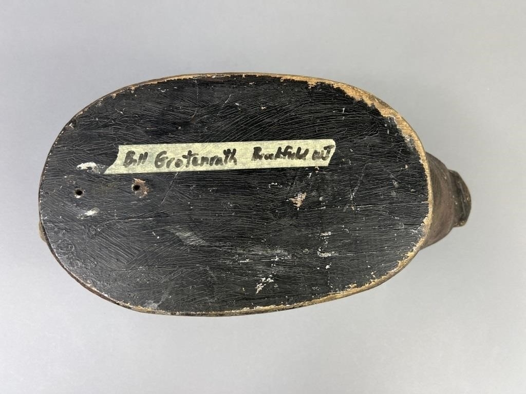 Artwork by Bill Grotenrath, Black Duck Decoy, Made of Glass eyes, hollow body, mostly original paint with some old working paint