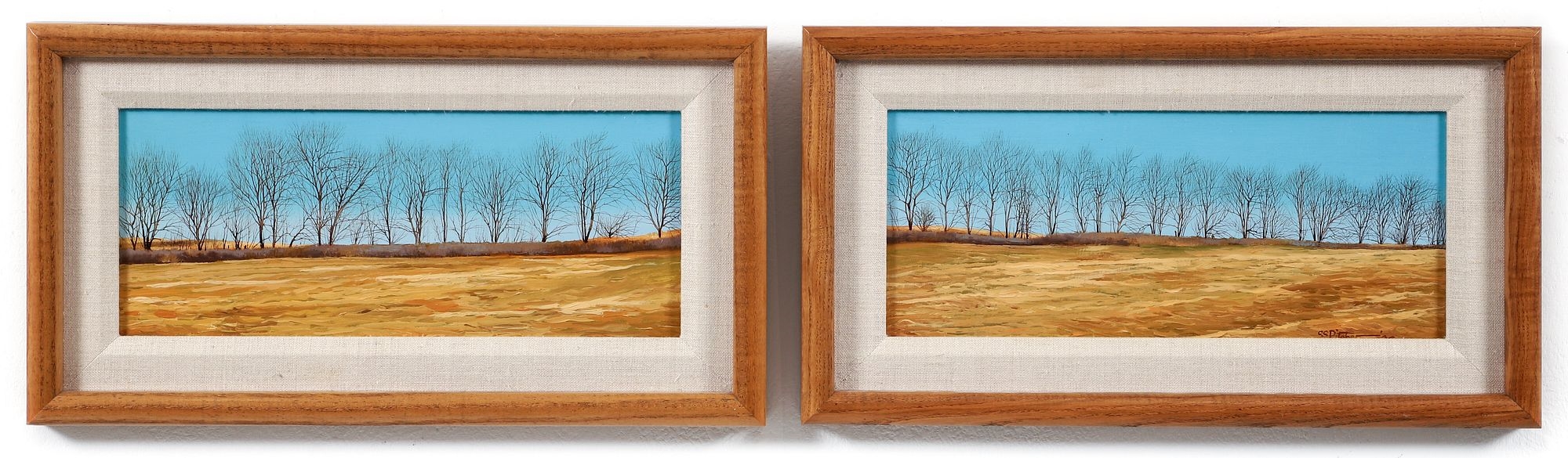 Artwork by Charles Pitcher, Charles Pitcher 1990 diptych oil Tree Row, Made of oil on paper panel