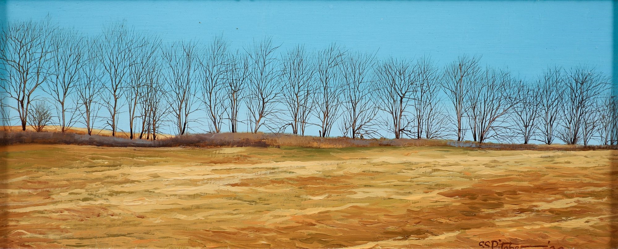 Artwork by Charles Pitcher, Charles Pitcher 1990 diptych oil Tree Row, Made of oil on paper panel