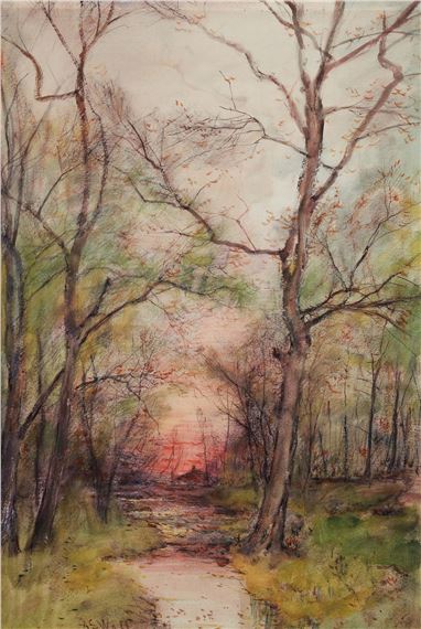 Alfred S. Wall Watercolor on Paper Wooded Scene - Alfred S. Wall