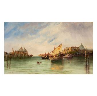 Augistus Van Hier (19th Century): Boats in a Harbor - Augustus van Hier