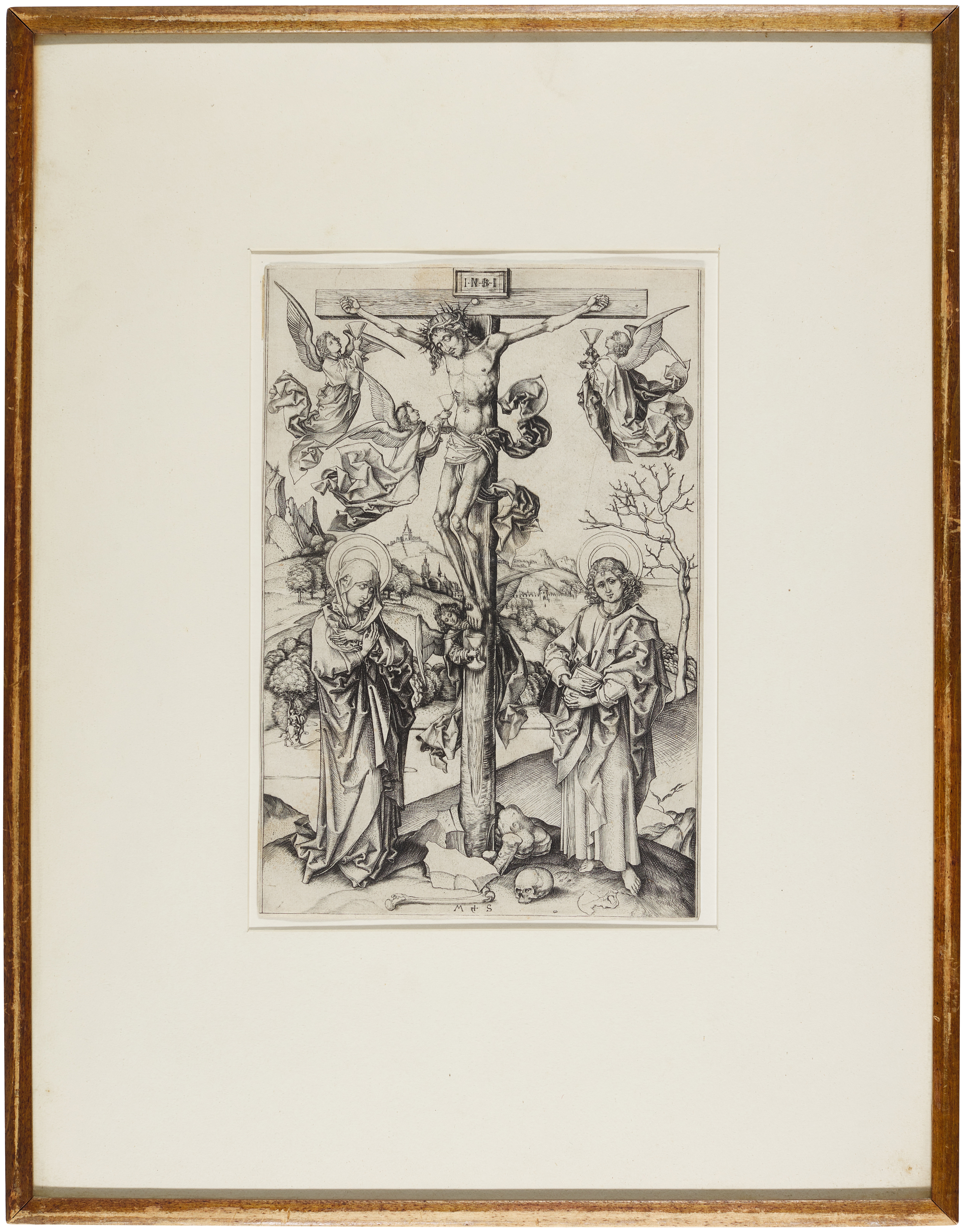 Artwork by Martin Schongauer, The Crucifixion with Four Angels, Made of engraving on laid paper