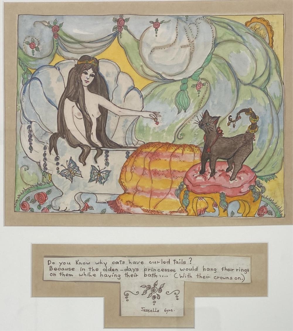 Artwork by Laura Hopkins, Do you know why Cats have Curly Tails?, Made of Pen & watercolour
, Pen & watercolour