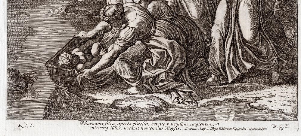 Raffaello Sanzio | Raphael 1649 Engraving Vatican Baby Moses placed in ...