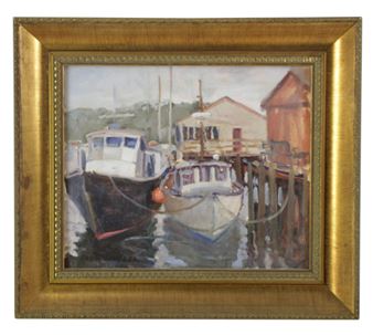 Donald Grieger, Boats at Rocky Neck, Oil on Board - Donald Grieger