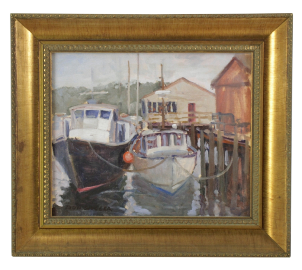 Artwork by Donald Grieger, Donald Grieger, Boats at Rocky Neck, Oil on Board, Made of oil on board