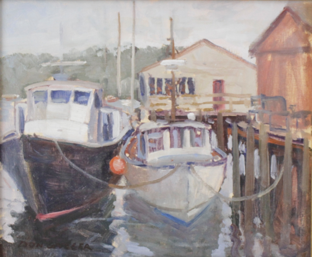 Artwork by Donald Grieger, Donald Grieger, Boats at Rocky Neck, Oil on Board, Made of oil on board