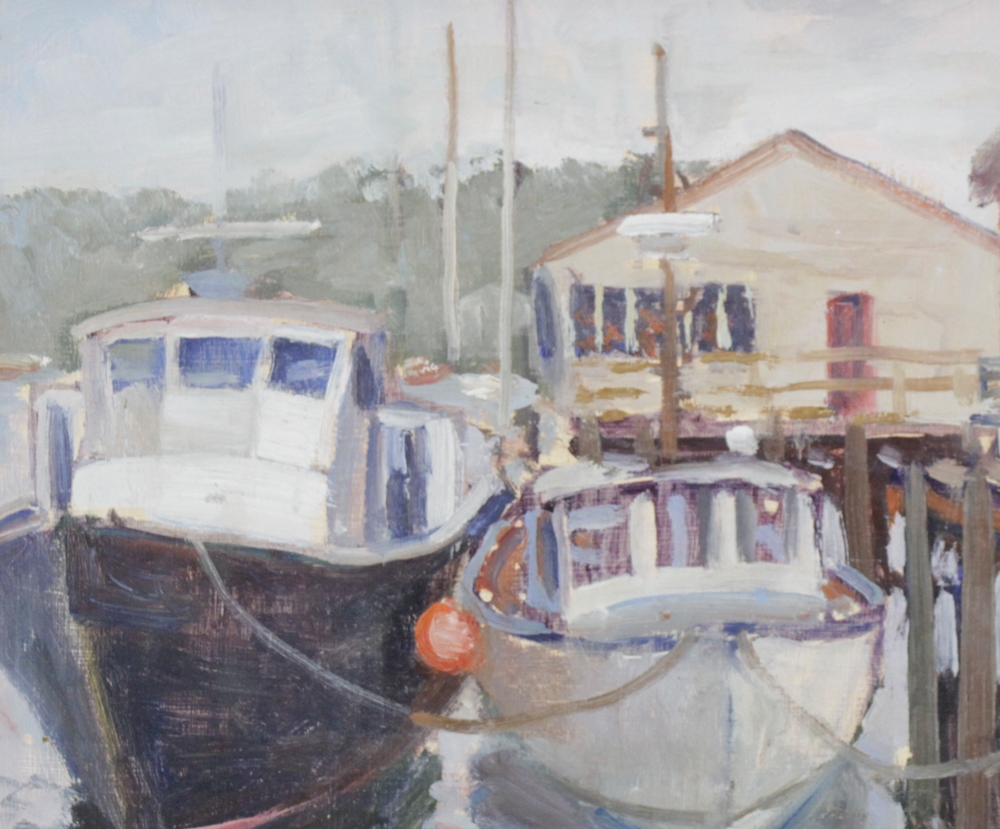 Artwork by Donald Grieger, Donald Grieger, Boats at Rocky Neck, Oil on Board, Made of oil on board