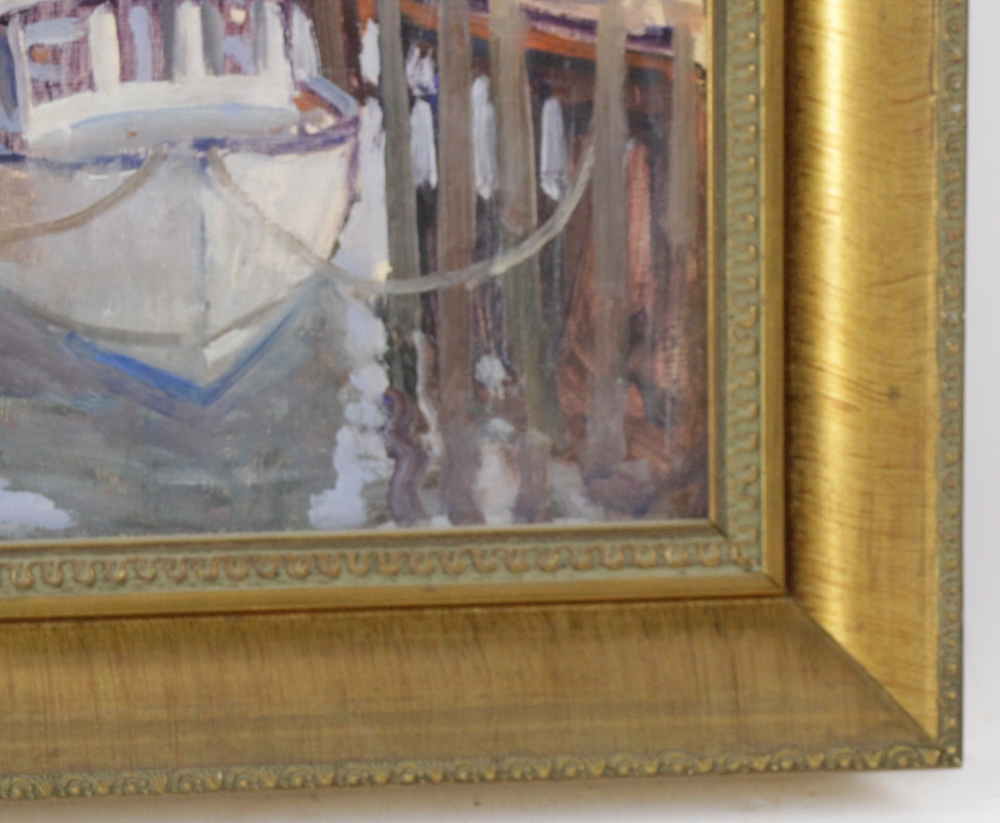 Artwork by Donald Grieger, Donald Grieger, Boats at Rocky Neck, Oil on Board, Made of oil on board