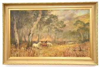 W.Follen Bishop. The Brumbies Escape. Oil on canvas. Signed lower right. H 75cm - W. Folen Bishop