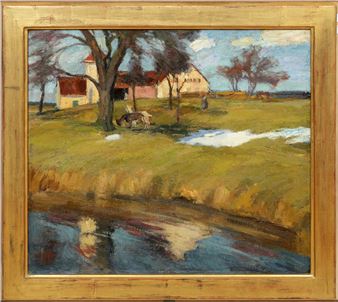 Bauerngehöft an einem Gewässer - Adolf Höfer