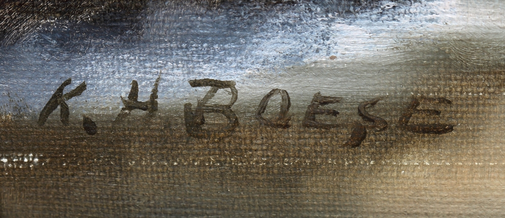 Artwork by Karl Hans Boese, Jagdpause im Schnee, Made of Öl auf Leinwand