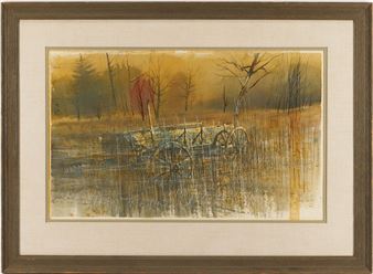 Xavier Ironside Watercolor, Wagon in Landscape - Xavier Ironside