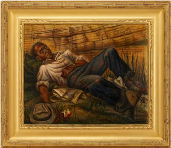Jean Hogan O/B Regionalist Genre Painting, Sleeping Man - Jean Hogan