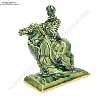 sculptured pottery figure of a knight in armour on horseback - Jack Hutchison
