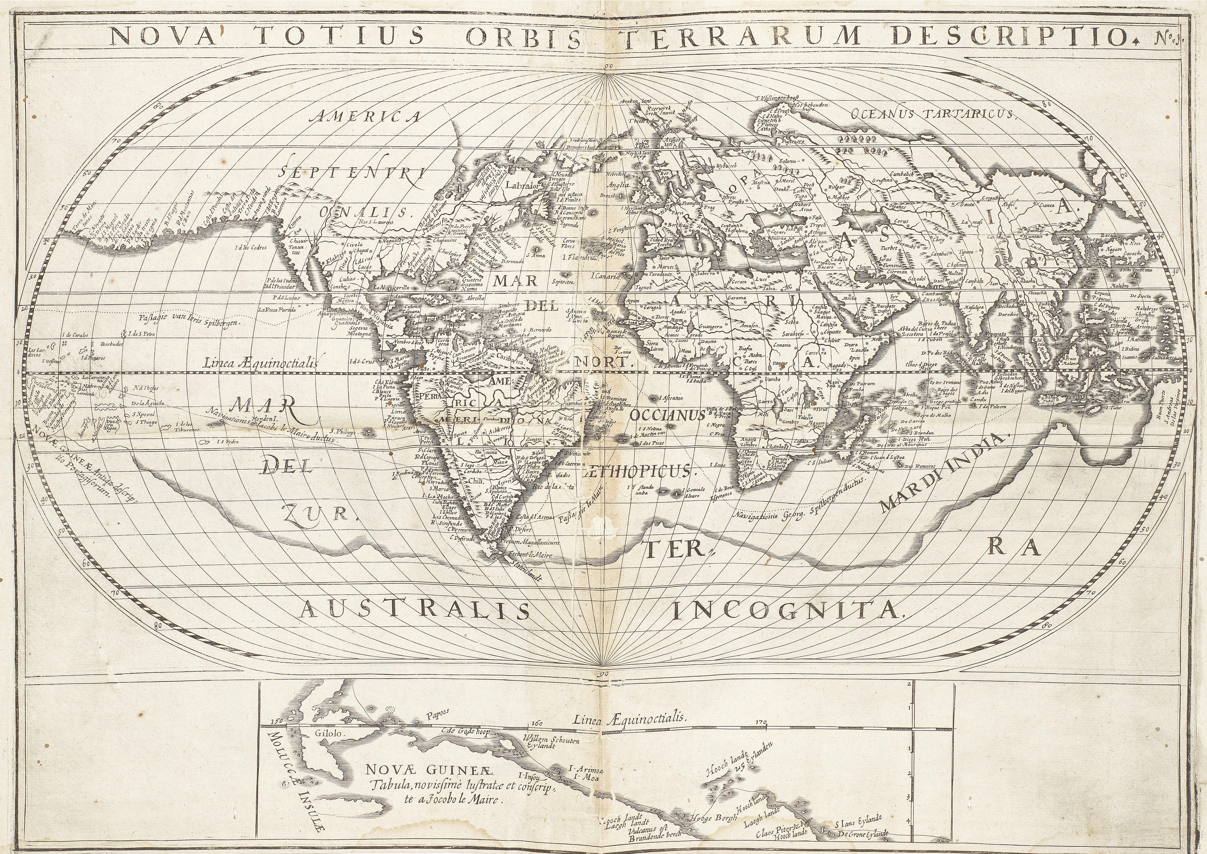 Artwork by Jodocus Hondius, Speculum orientalis occidentalisque Indiae navigationum, Leiden, Jodocus Hondius for Nicolaus à Geelkerken, 1619, Made of Panel