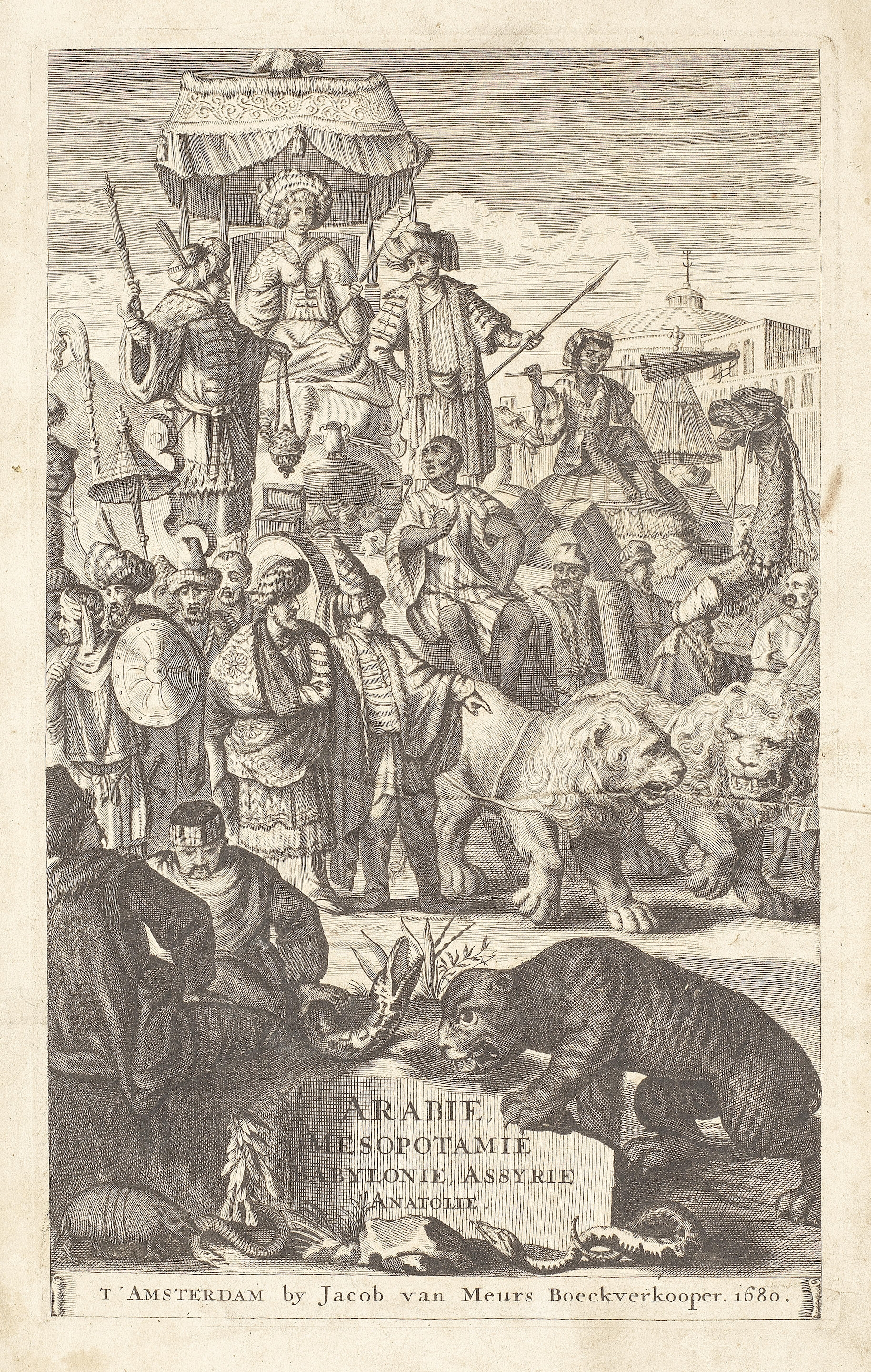 Artwork by Jacob van Meurs, Naukeurige Beschryving van Asie, FIRST EDITION, 2 parts in 1 vol., Amsterdam, Jacob van Meurs, 1680, Made of engraved illustrations in text, 2 plates