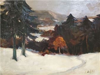"Snowy forest landscape Oil on canvas Signed lower right H 59 x W 81 cm - J. Defeld