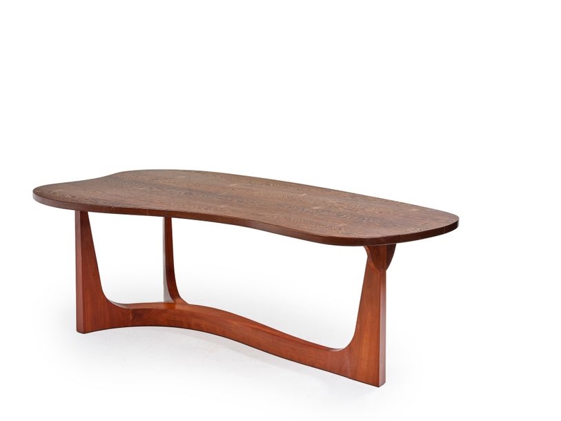 Artwork by Janette Laverrière, Table de salle à manger, plateau de forme libre en placage de wengé reposant sur un piètement tripode, Made of plate