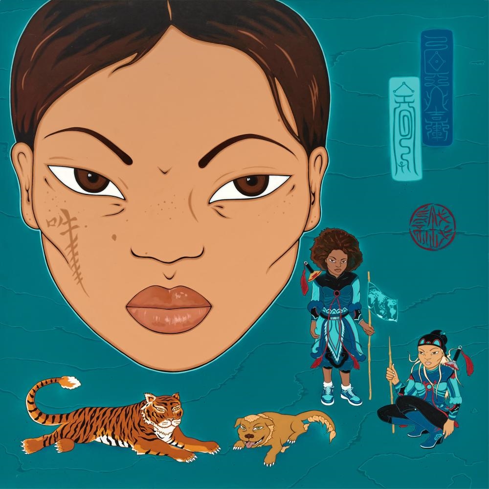 Artwork by Kate Beynon, Guardians for the Globe, Made of acrylic and aerosol enamel on canvas