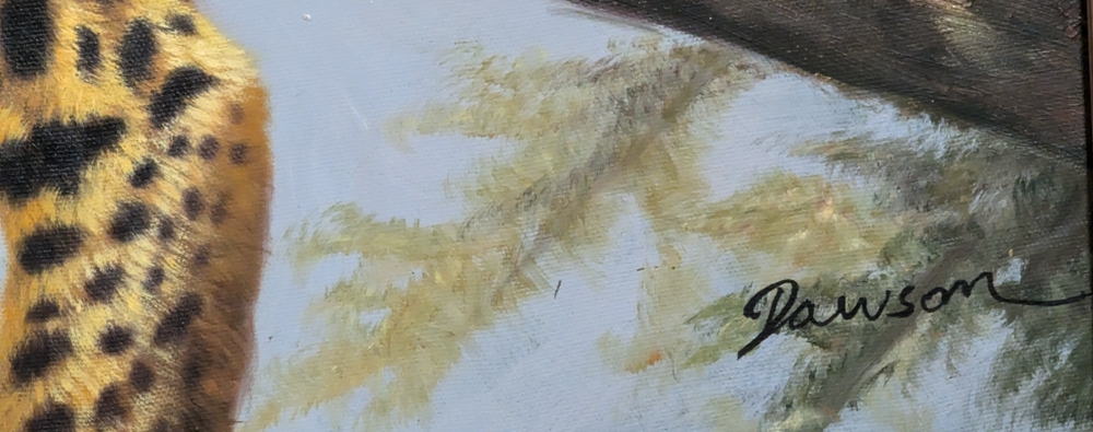 Artwork by Heidi Dawson, Auf einem Ast liegender Leopard, Made of Öl auf Leinwand