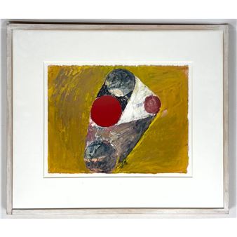 THOMAS NOZKOWSKI Modernist Abstract Painting. Oil on Raw Edge Paper. PACE wildenstein Gallery Label - Thomas Nozkowski