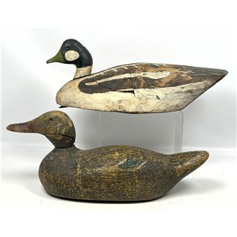 2pc Vintage Carved Duck Decoys. 1). JIM MURRAY Signed. 2). Unsigned - Jim Murray