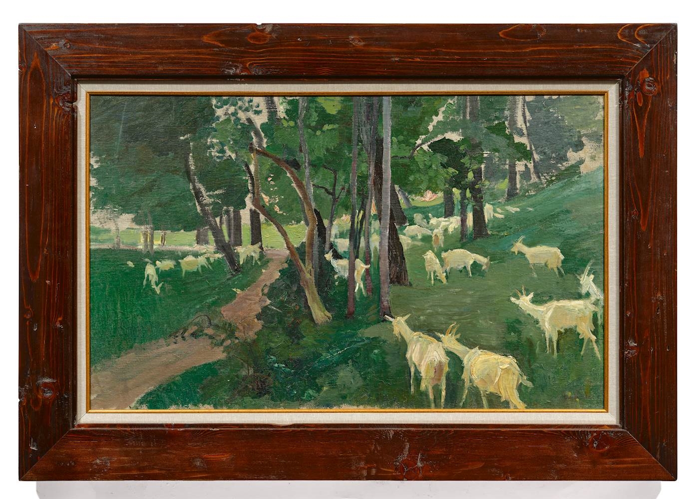 Artwork by Ernest Biéler, Étude de Chèvres dans un sous-bois, Made of Oil on canvas