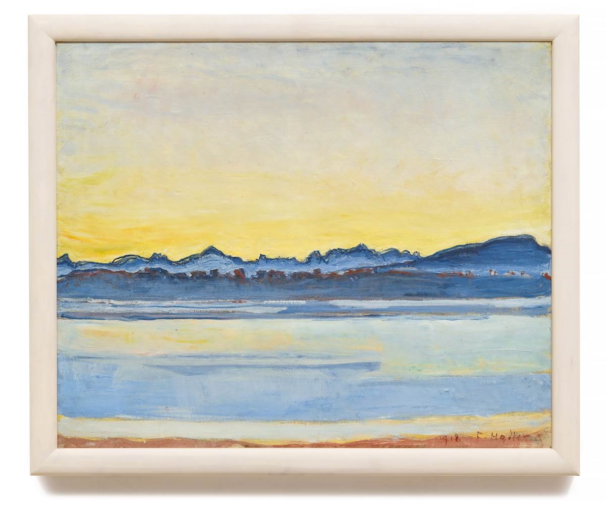 Artwork by Ferdinand Hodler, Lake Geneva with Mont-Blanc in the early morning hours, March, Made of oil on canvas