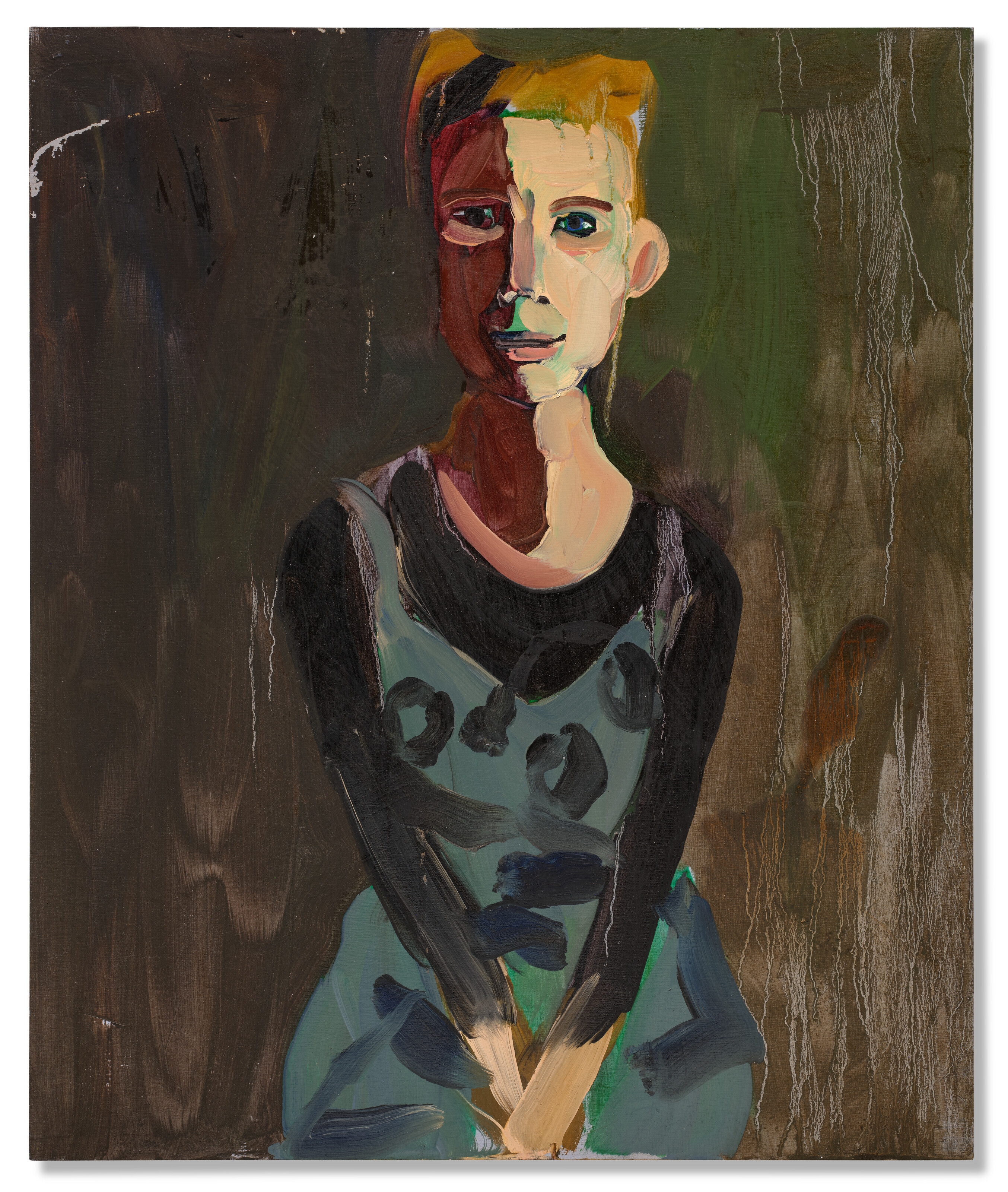 Artwork by Chantal Joffe, Girl in a Pinafore, Made of oil on panel