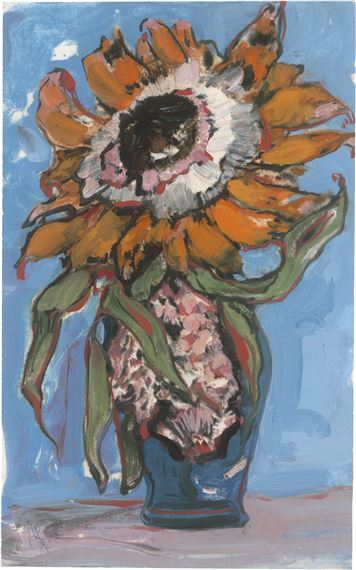 Max Kaus | Sonnenblume in blauer Vase (1970) | MutualArt