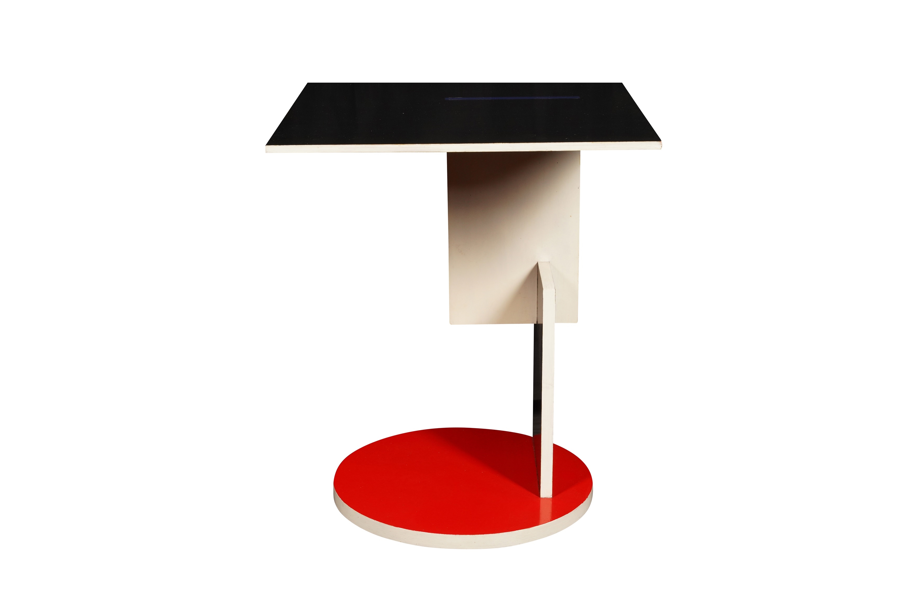 Artwork by Gerrit Rietveld, 'Schroeder' occasional table, Made of blue lacquered wood and laminated wood