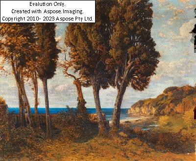 Artwork by Max Roeder, Zypressen am Meer, Rom, Made of oil on canvas