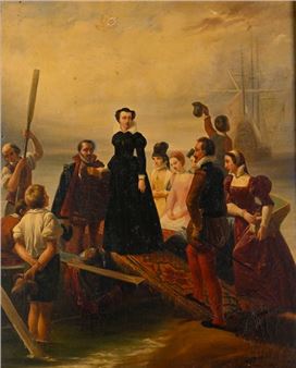 After Charles DEBACQ (1804-1853) Mary Stuart embarking for Scotland Oil on canvas. Craquelures. 100 x 81 cm This is a copy of Debacq's painting in the Louvre - Charles Debacq