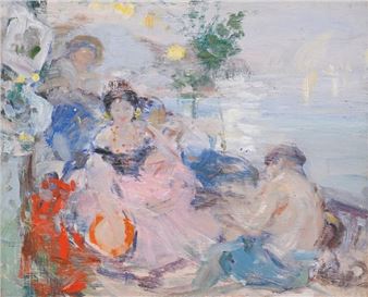 Gennaro BEFANI (1866-1937) Odalisque and her slaves by the river Oil on panel. Unsigned. 22 x 27 cm - Gennaro Befani