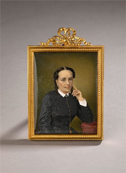 L. GOBBATO (active in the late 19th century) Portrait of a woman leaning on an elbow Watercolor and gouache. Signed and dated lower right Gobbato 1893. 10.5 x 8 cm - L. Gobbato