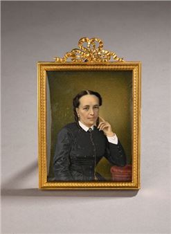 L. GOBBATO (active in the late 19th century) Portrait of a woman leaning on an elbow Watercolor and gouache. Signed and dated lower right Gobbato 1893. 10.5 x 8 cm - L. Gobbato